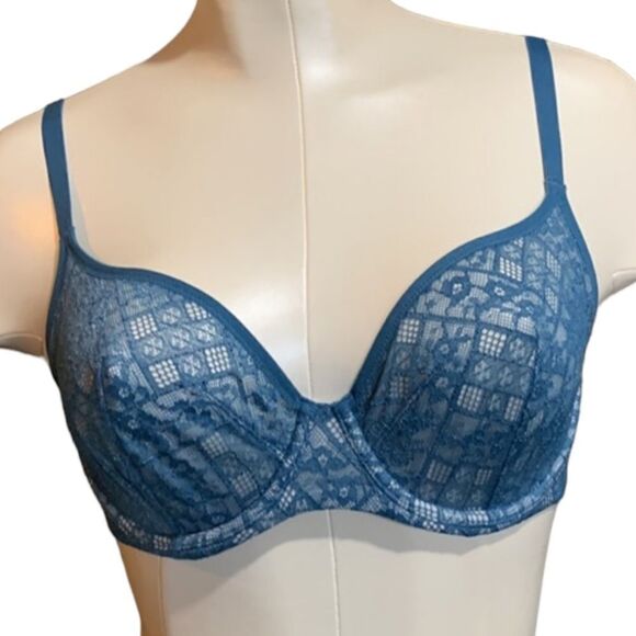 Victoria Secret Blue Lace Sexy Unlined Demi Lingerie Bra - Picture 2 of 6